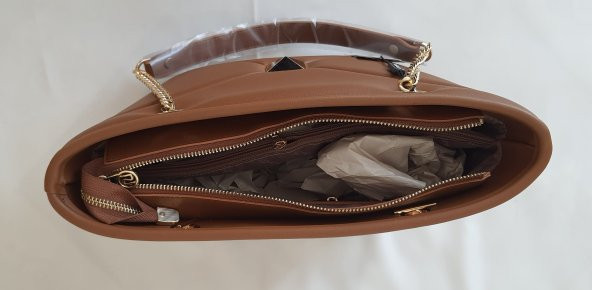 24KCADZ029 Model Sarach Marka Taba Renk Zincir ve Toka Detaylı Kadın Kol Çantası - 4