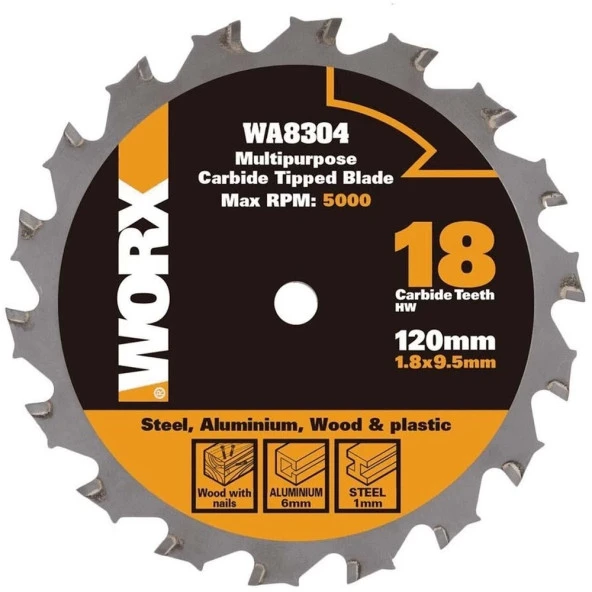 WORX WA8304 120x9,5mm Metal, Ahşap, PVC, Alüminyum Kesme, Elmas Daire Testere Bıçağı