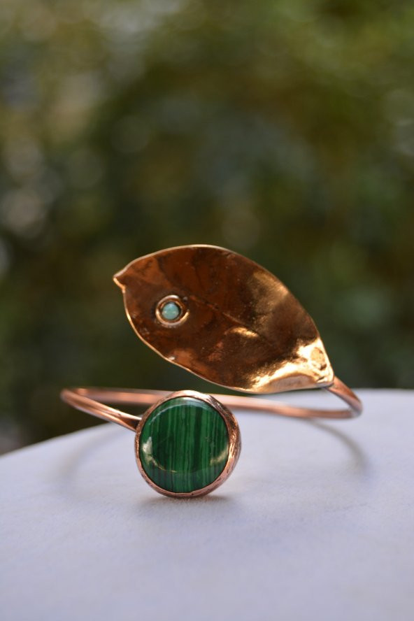 STONEAGE Malahit Taşlı Yaprak Tasarım Kadın Bileklik - Resim 2