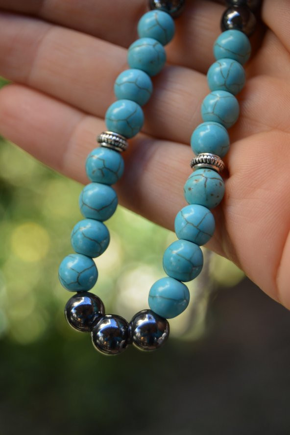 STONEAGE Turkuaz ve Hematit Doğal Taş Tesbih - Resim 2