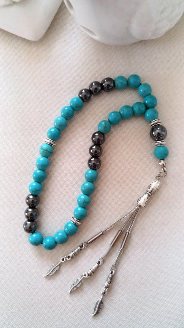 STONEAGE Turkuaz ve Hematit Doğal Taş Tesbih - Resim 5