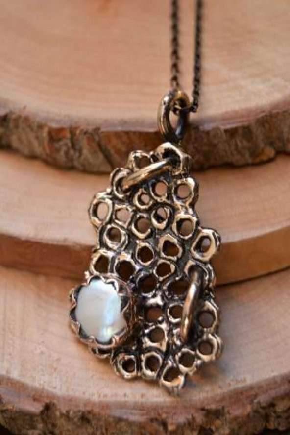 STONEAGE JEWELLERY Özel Tasarım Gerçek İnci Doğal Taş Bayan Kolye - Resim 3