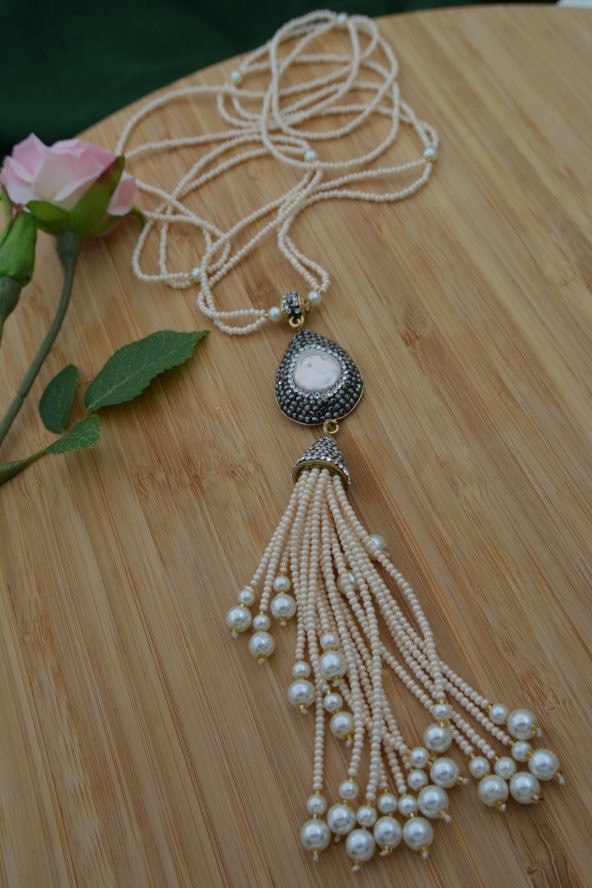 STONEAGE Sakız İncili Özel Tasarım Şık Kolye - Resim 2