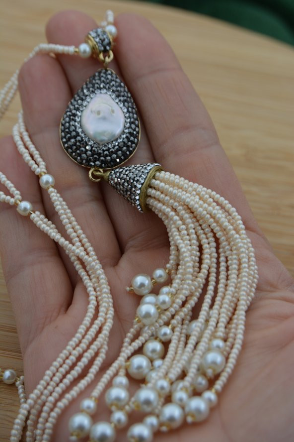 STONEAGE Sakız İncili Özel Tasarım Şık Kolye - Resim 7