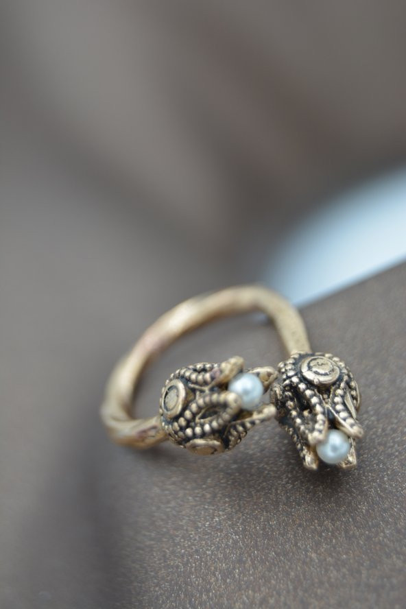 STONEAGE İncili Lale Ayarlanabilir Bayan Yüzük Madeni Bakır - Resim 2