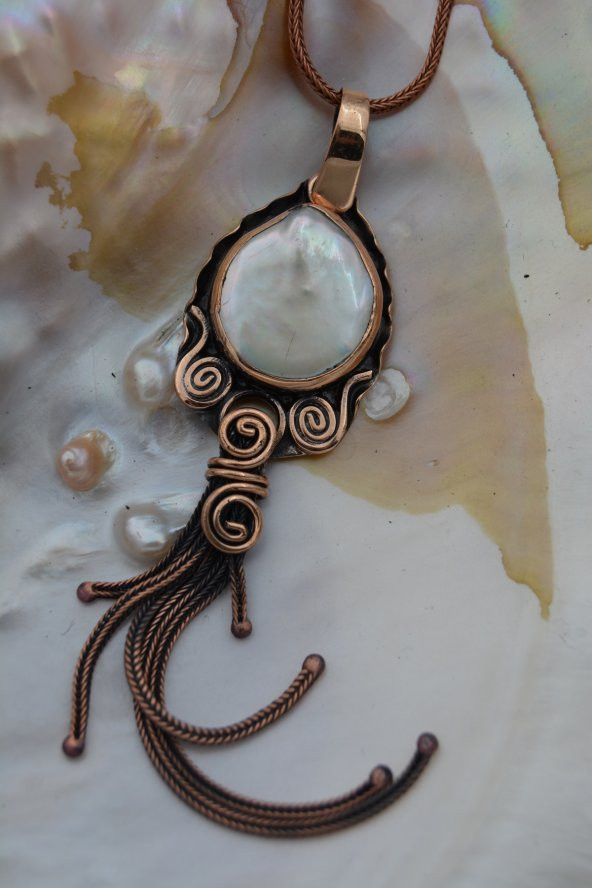 STONEAGE BAROK İNCİLİ TASARIM KOLYE - Resim 3