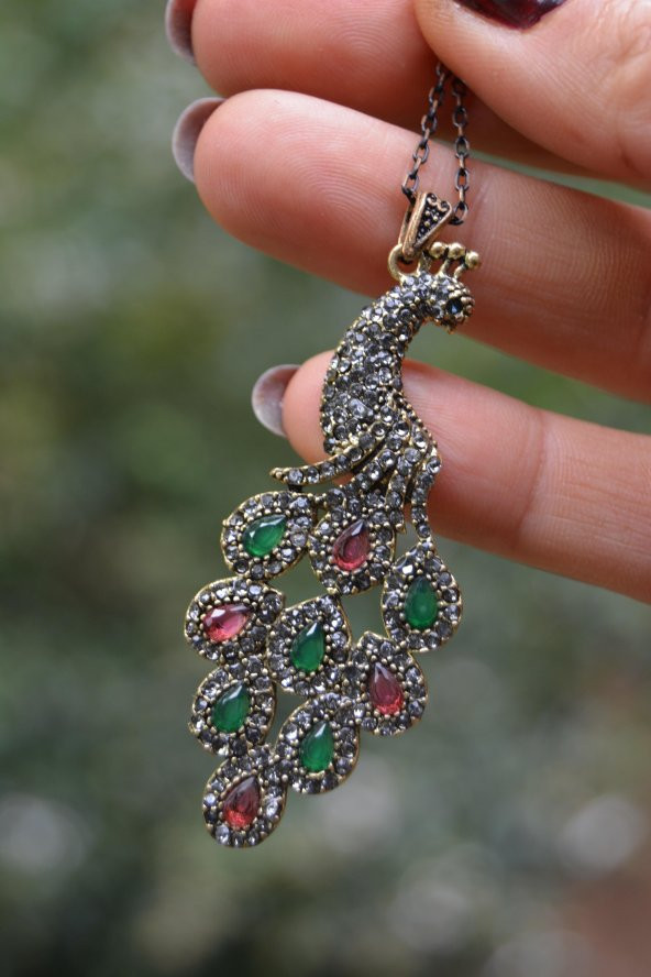 STONEAGE Tavus Kuşu Zincir Hediyeli Bayan Kolye - Resim 4