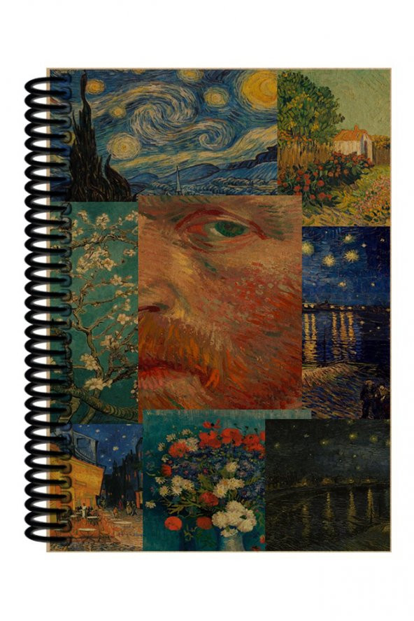 Vang Gogh Kolaj Desenli Spiralli A5 Çizgisiz Defter (200 Sayfa)