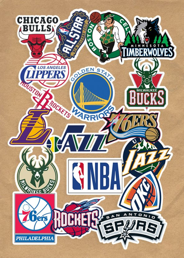Basketbol NBA Takımlar 18li Laptop, Tablet, Cep Telefonu, Ajanda, Matara Selefonlu Sticker Seti