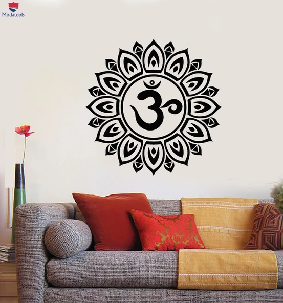 Oturma Odası, Yatak Odası Duvar Sticker Mandala Lotus Çiçeği Om Yoga Meditasyon Çıkartmaları