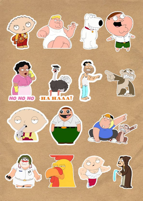 Family Guy 15li Memes Laptop, Tablet, Cep Telefonu, Ajanda, Matara Sticker Seti