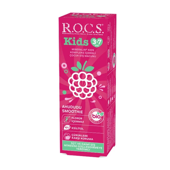 Rocs Kids Diş Macunu Ahududu Smoothie Tadında Florürsüz 3-7 Yaş 45 gr