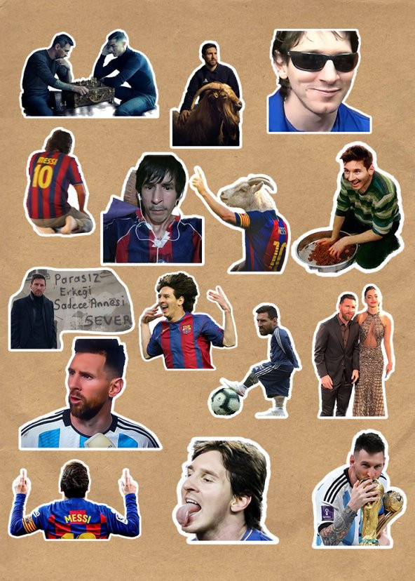 Lionel Messi GOAT Memes Komik 15li Laptop, Tablet, Cep Telefonu, Ajanda, Matara Sticker Seti