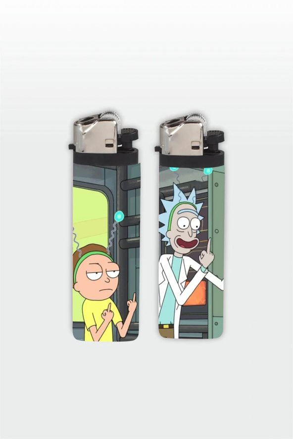 2li Rick & Morty Orta Parmak Full Kaplamalı Gazlı Hediyelik Çakmak