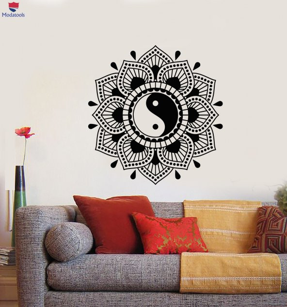 Oturma Odası, Yatak Odası Duvar Sticker Mandala Lotus Çiçeği Yin Yang Sembolü Budizm Çıkartmalar