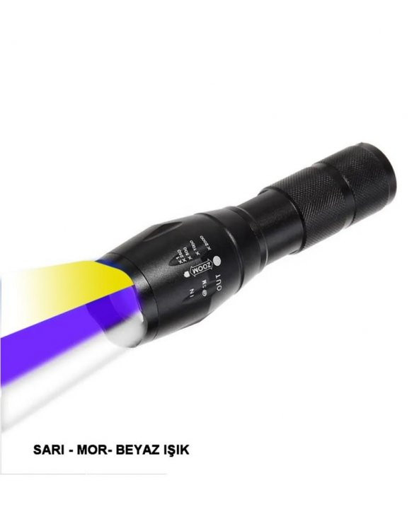 Black Watton Q5 Led Şarj Edilebilir El Feneri (Beyaz | Sarı | Mor Renk Aydınlatma) - Resim 3