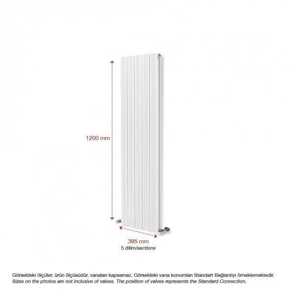 1200x395mm Amber Dikey Beyaz Alüminyum Radyatör Standart Bağlantı - 2