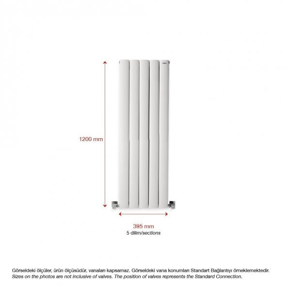1200x395mm Lilac Dikey Beyaz Alüminyum Radyatör Standart Bağlantı - 2
