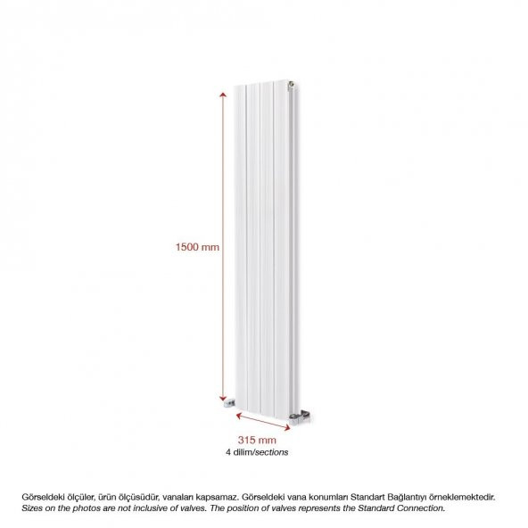 1500X315mm Amber Dikey Beyaz Alüminyum Radyatör Standart Bağlantı - 2