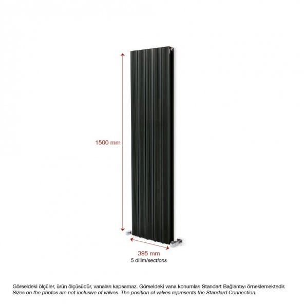 1500X395mm Amber Dikey Antrasit Alüminyum Radyatör Standart Bağlantı - 2