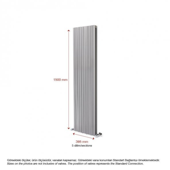 1500X395mm Amber Dikey Gümüş Gri Alüminyum Radyatör Standart Bağlantı - 2
