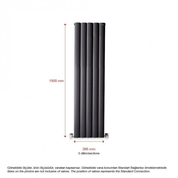 1500x395mm Lilac Dikey Antrasit Alüminyum Radyatör Standart Bağlantı - 2