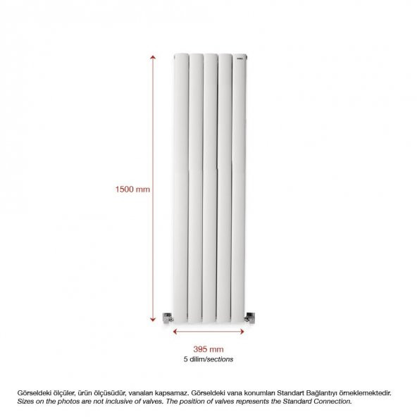 1500X395mm Lilac Dikey Beyaz Alüminyum Radyatör Standart Bağlantı - 2