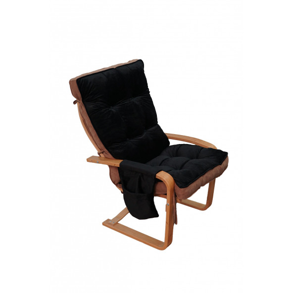 Mobildeco Şehzade Ahşap Cepli Yaylanır Dinlenme Koltuğu Çift Renktir Siyah/ Siyah Babyface