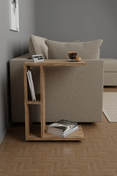 C Yan Sehpa Tekerlekli Koltuk Kenarı Dergilik Sehpa Atlantik Çam - 3