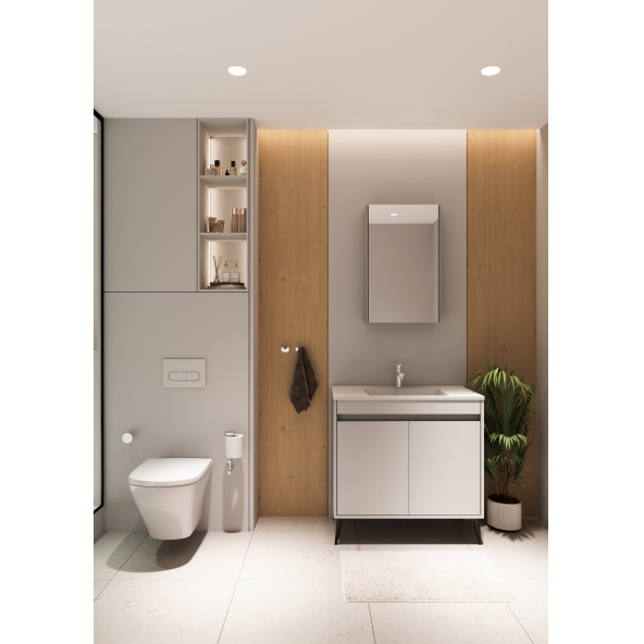 Banyo Dolabı 85 Cm Parlak Gri MDF Komple Takım