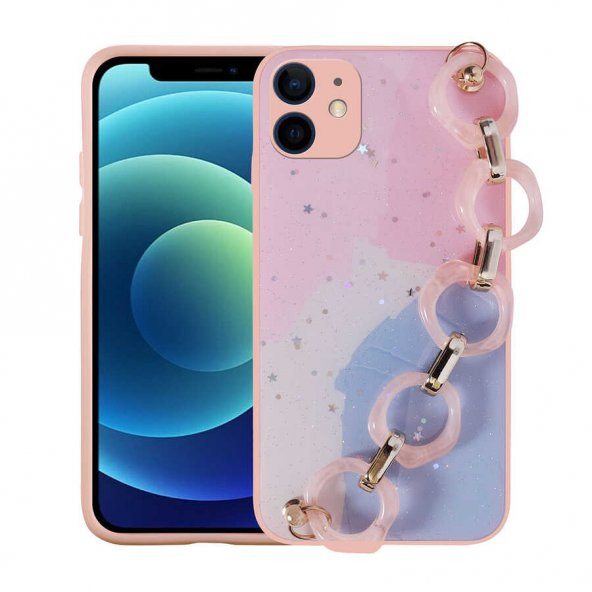 Apple iPhone 11 Uyumlu Kılıf Ceptecom Simli Desenli El Askılı Tutacaklı Elsa Silikon Kapak - 2