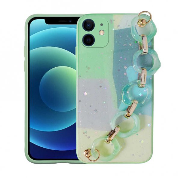Apple iPhone 11 Uyumlu Kılıf Ceptecom Simli Desenli El Askılı Tutacaklı Elsa Silikon Kapak - 3
