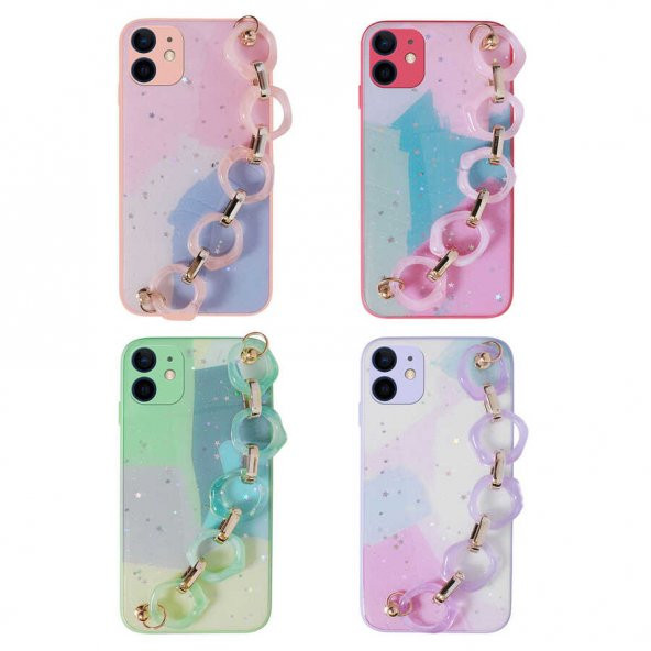 Apple iPhone 11 Uyumlu Kılıf Ceptecom Simli Desenli El Askılı Tutacaklı Elsa Silikon Kapak - 6