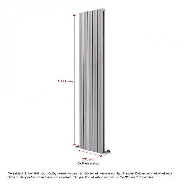 1800X395mm Amber Dikey Gümüş Gri Alüminyum Radyatör Standart Bağlantı - 2