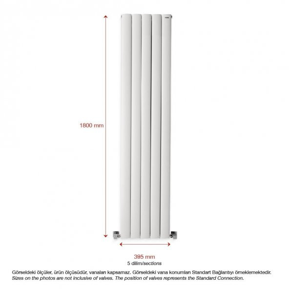 1800X395mm Lilac Dikey Beyaz Alüminyum Radyatör Standart Bağlantı - 2