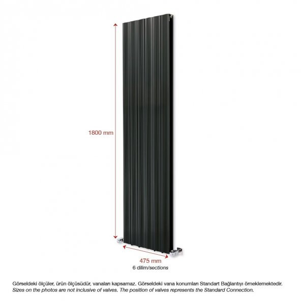 1800X475mm Amber Dikey Antrasit Alüminyum Radyatör Standart Bağlantı - 2