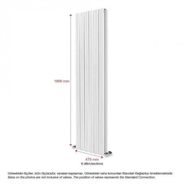 1800X475mm Amber Dikey Beyaz Alüminyum Radyatör Standart Bağlantı - 2