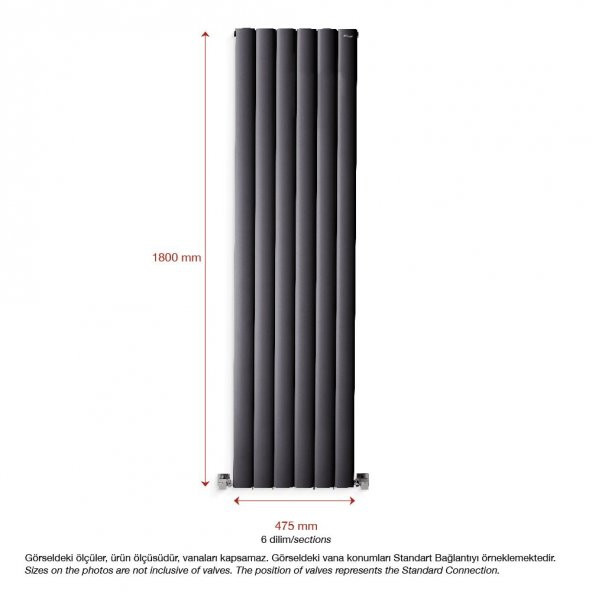 1800X475mm Lilac Dikey Antrasit Alüminyum Radyatör Standart Bağlantı - 2