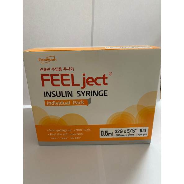Feel Ject Insulin Syringe (Botoks Enjektörü) 0.5 ml enjektör 32Gx5/16" (0,23mmx8mm)