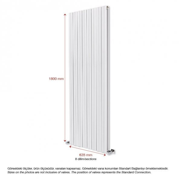 1800X635mm Amber Dikey Beyaz Alüminyum Radyatör Standart Bağlantı - 2