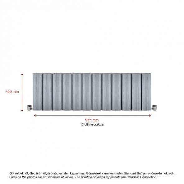 300X1195mm Amber Yatay Gümüş Gri Alüminyum Radyatör Standart Bağlantı - 2
