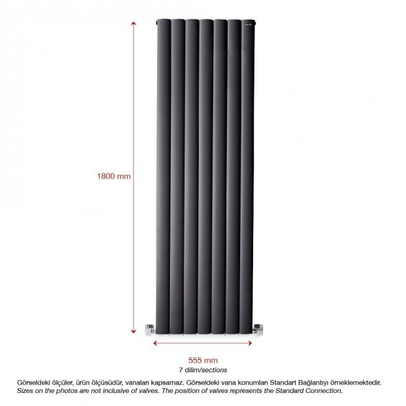 1800X555mm Lilac Dikey Antrasit Alüminyum Radyatör Standart Bağlantı - 2