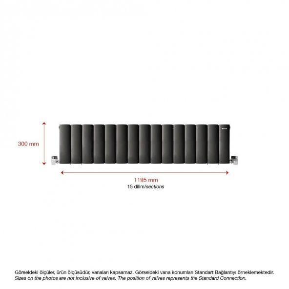 300X1195mm Lilac Yatay Antrasit Alüminyum Radyatör Standart Bağlantı - 2