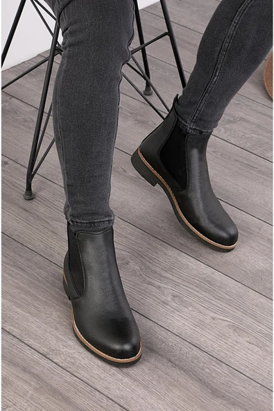 Tomıross Erkek Siyah Cilt Chelsea Bot Soğuk Geçirmez Günlük Kullanım Chelsea-7007 - 3