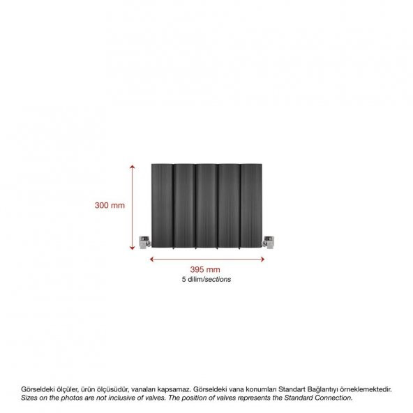 300X395mm Amber Yatay Antrasit Alüminyum Radyatör Standart Bağlantı - 2