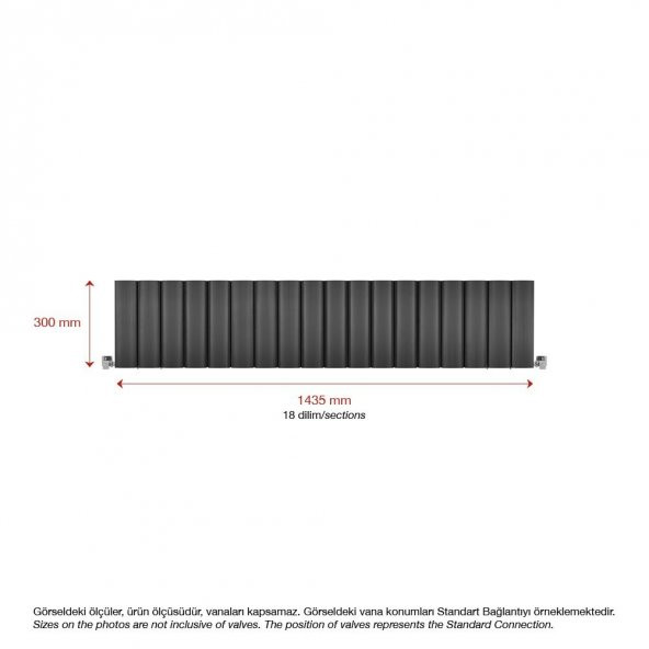 300X1435mm Amber Yatay Antrasit Alüminyum Radyatör Standart Bağlantı - 2