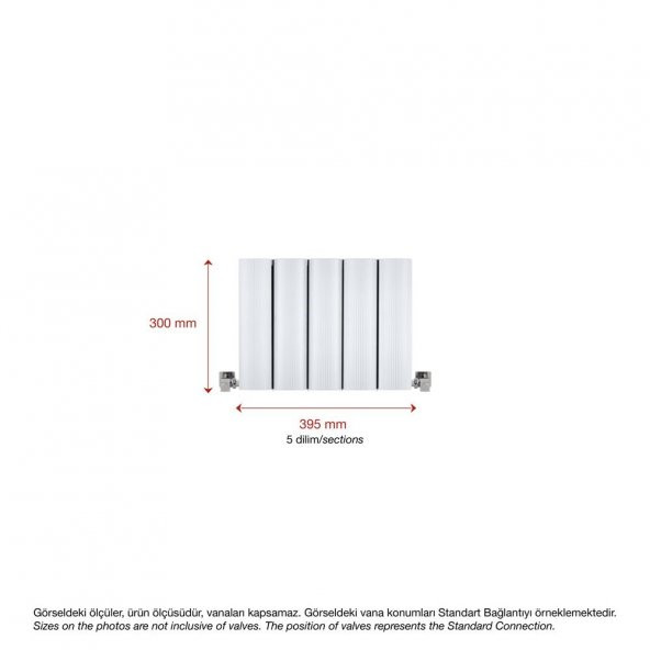 300X395mm Amber Yatay Beyaz Alüminyum Radyatör Standart Bağlantı - 2