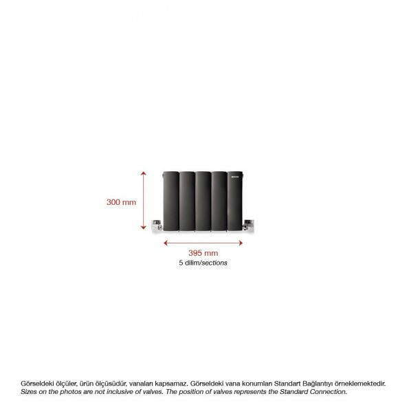 300X395mm Lilac Yatay Antrasit Alüminyum Radyatör Standart Bağlantı - Resim 2