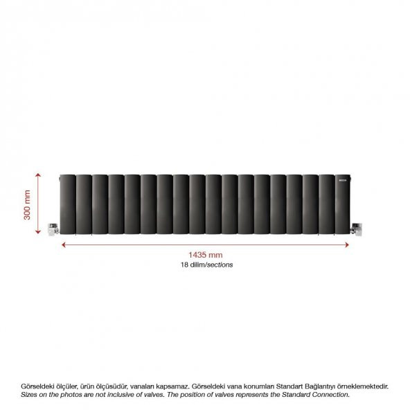 300X1435mm Lilac Yatay Antrasit Alüminyum Radyatör Standart Bağlantı - 2