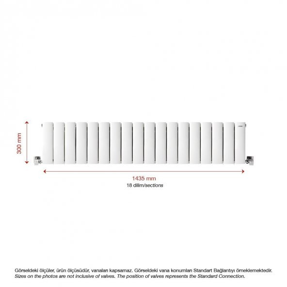 300X1435mm Lilac Yatay Beyaz Alüminyum Radyatör Standart Bağlantı - Resim 2